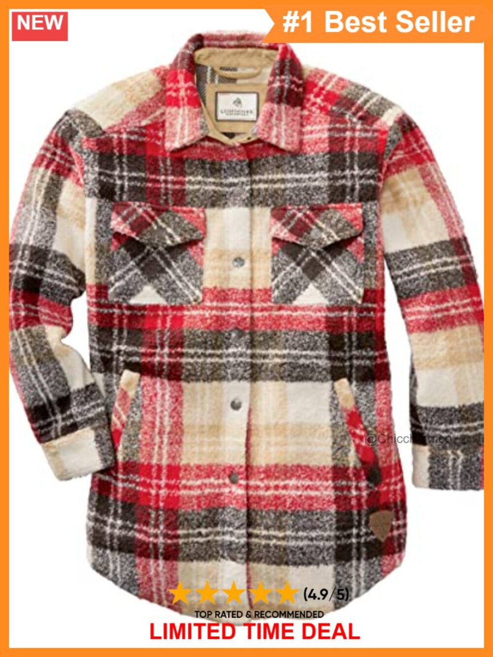 Plaid Snap Front Fleece Shirt Jacket Chest Pockets Relaxed Fit